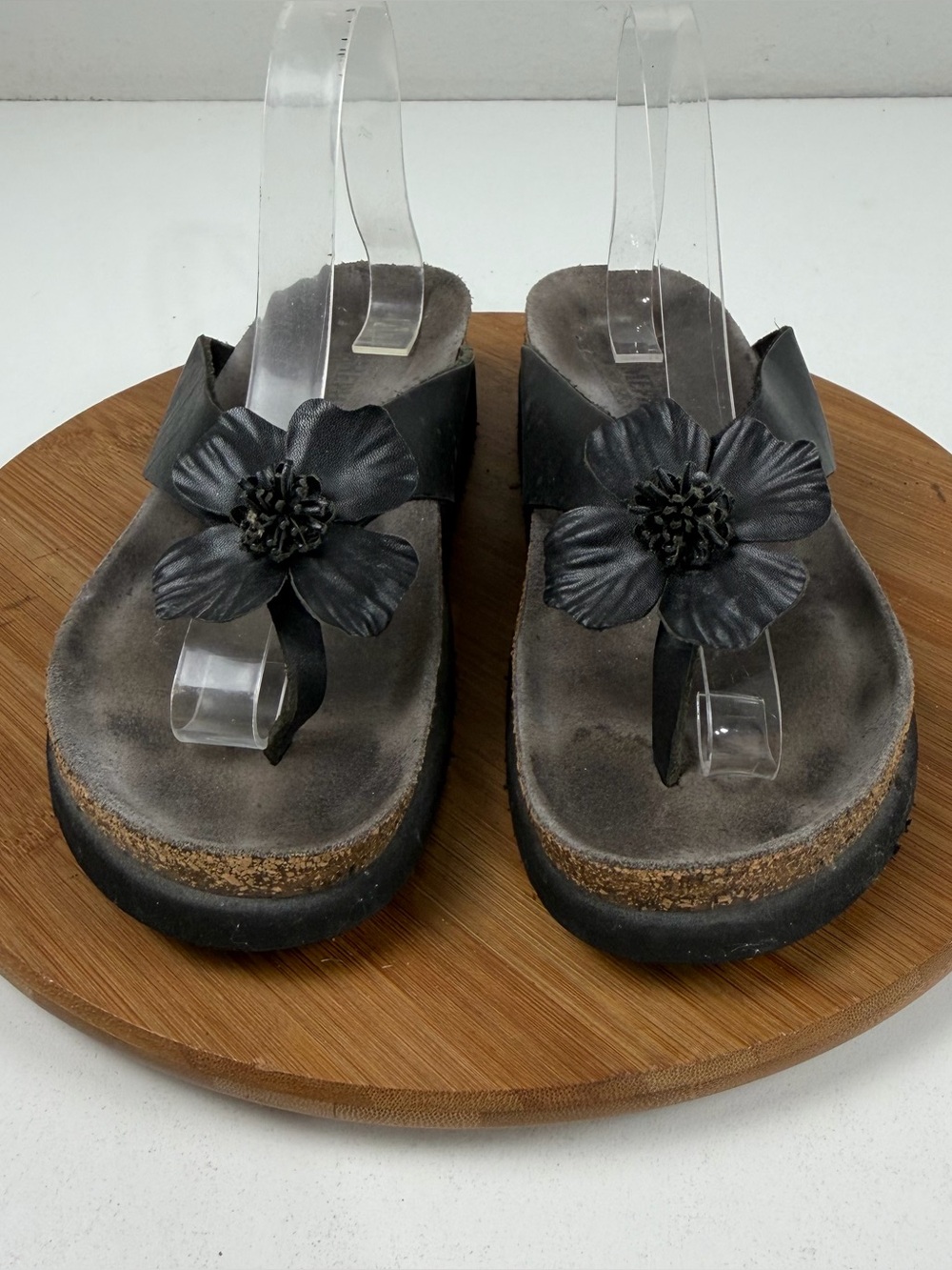 Mephisto Helen Women's Black Floral Cork Footbed Thong Sandals - Picture 2 of 9